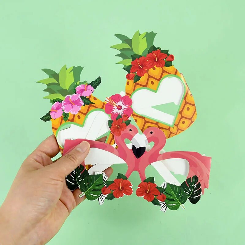 8vnt Havajų Aloha Teminis popierinis akiniai vaisiniai ananasai flamingo akiniai fotorekvizitai Havajų atogrąžų gimtadienio vakarėlio dekoravimas