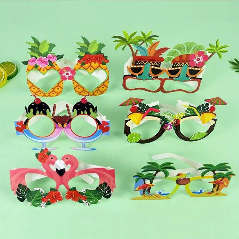 8vnt Havajų Aloha Teminis popierinis akiniai vaisiniai ananasai flamingo akiniai fotorekvizitai Havajų atogrąžų gimtadienio vakarėlio dekoravimas