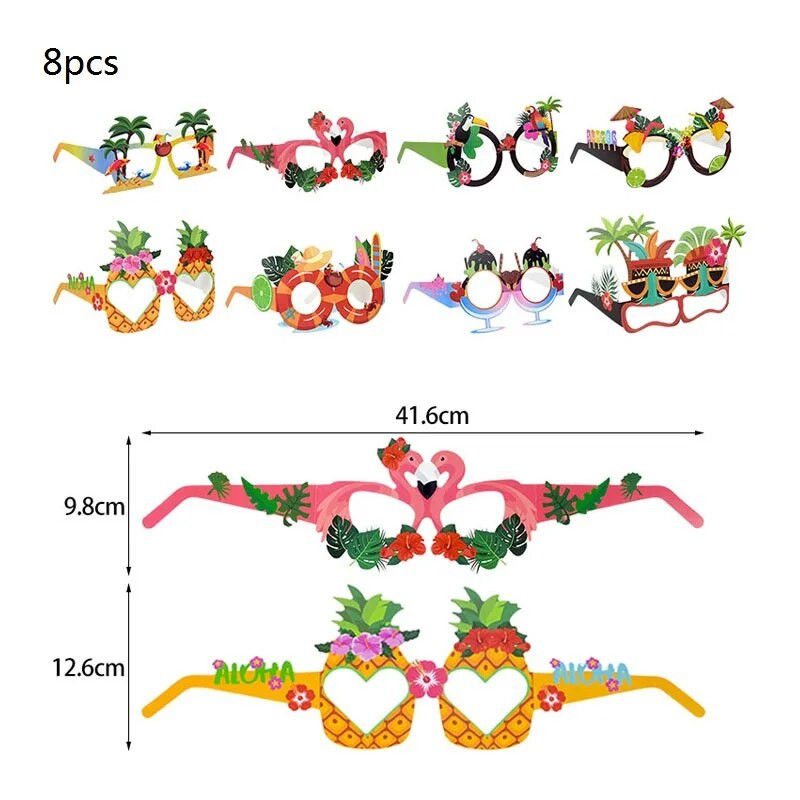 8vnt Havajų Aloha Teminis popierinis akiniai vaisiniai ananasai flamingo akiniai fotorekvizitai Havajų atogrąžų gimtadienio vakarėlio dekoravimas