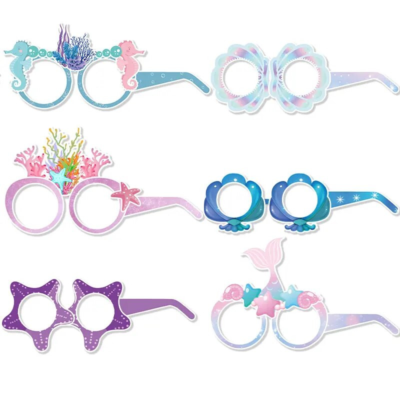 6 bucăți petrecere cu sirenă coadă de pește ochelari de hârtie pentru petrecere de aniversare pentru copii, pentru petrecerea sub mare, decorațiuni tematice pentru sirenă