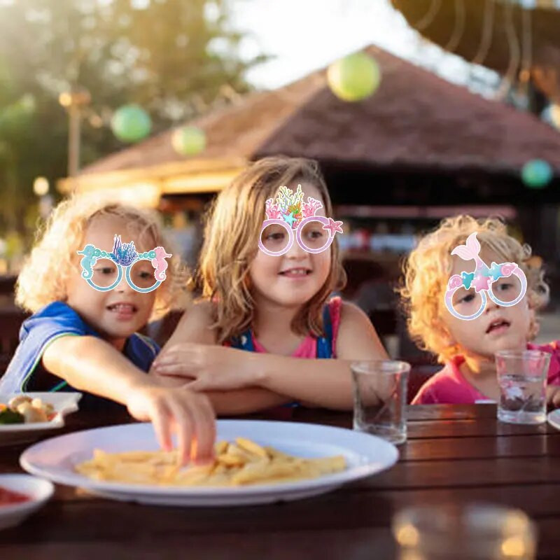 6 bucăți petrecere cu sirenă coadă de pește ochelari de hârtie pentru petrecere de aniversare pentru copii, pentru petrecerea sub mare, decorațiuni tematice pentru sirenă