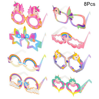 8 vnt Vienaragio popieriniai akiniai Fotorekvizitai Vaivorykštė Vienaragis Vaikai Mergaičių gimtadienio šventės Dovanų Papuošimai Kūdikių dušo reikmenys