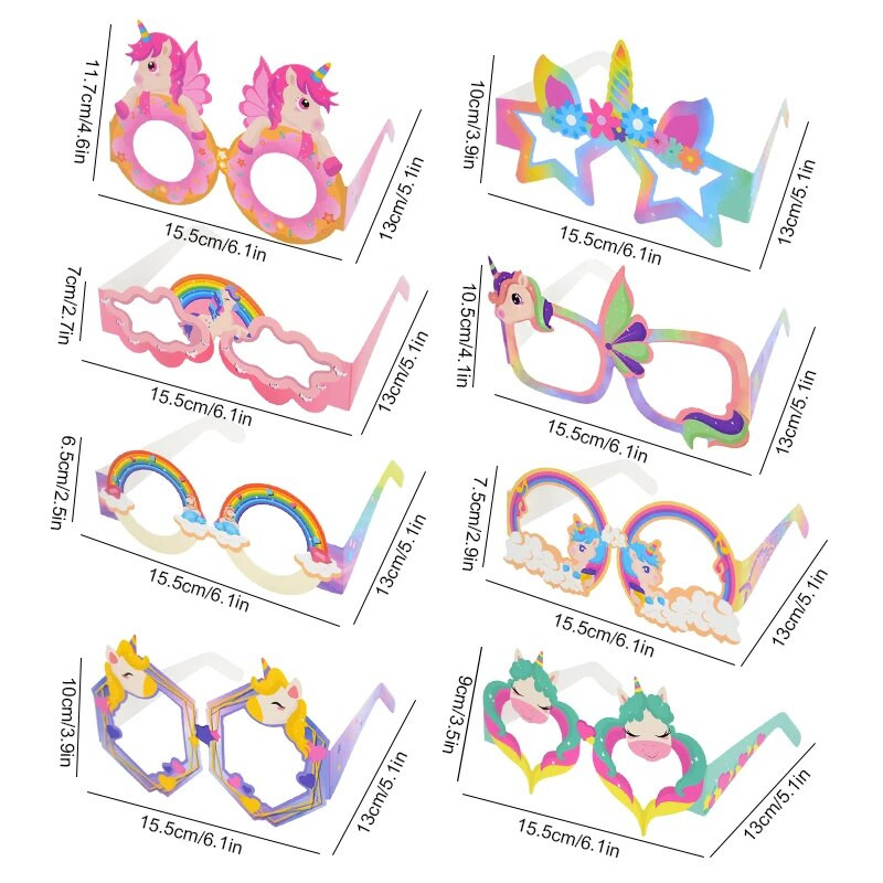 8 vnt Vienaragio popieriniai akiniai Fotorekvizitai Vaivorykštė Vienaragis Vaikai Mergaičių gimtadienio šventės Dovanų Papuošimai Kūdikių dušo reikmenys