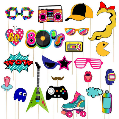 21Pcs 80s Photo Booth Props Photo Booth Props Funny Neon Theme Party Supplies 80s Theme Party Favors