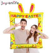 Linksmų Velykų Pripučiamas triušio rėmelis Velykų nuotraukų būdelės rekvizitai Susprogdinti vakarėlio rekvizitus Vakarėlio asmenukės paveikslų rėmelis Velykų vakarėlio dekoras