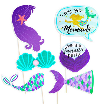 Αξεσουάρ Tinksky 18Pcs Mermaid Birthday Party Photo Booth with Bamboo Sticks Creative Decorating Party