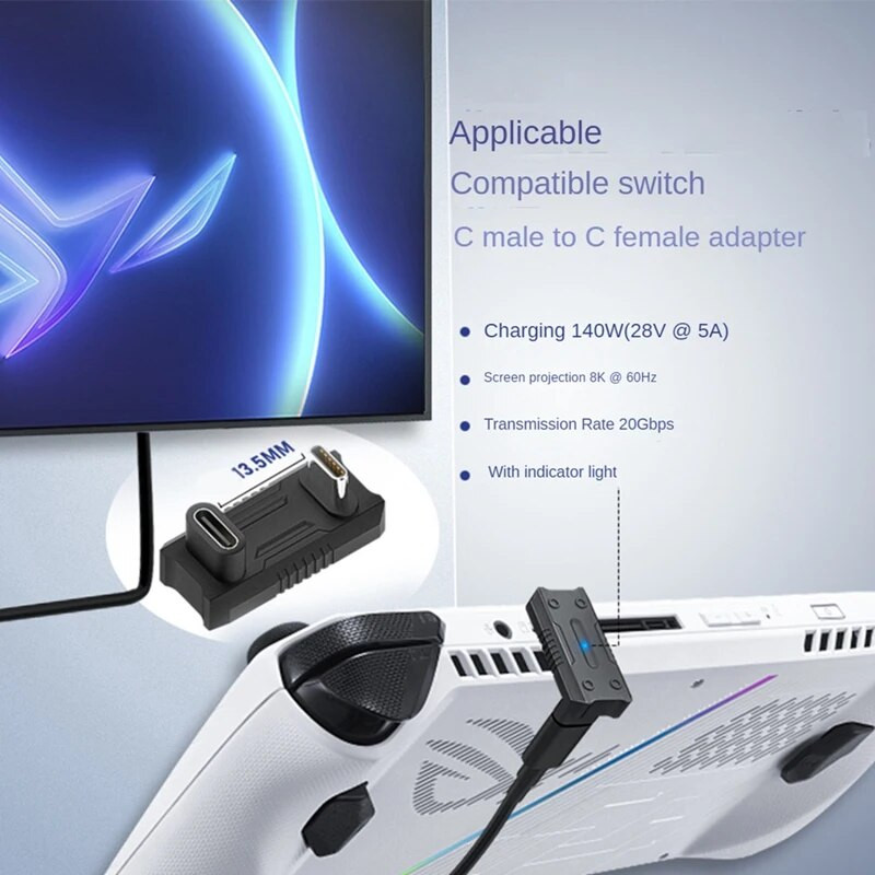 USB3.1 20Gbps duomenų adapteris 8K60hz 140W 28V 5A USB C į C greito įkrovimo keitiklio adapteris, skirtas ASUS ROG Ally for Switch