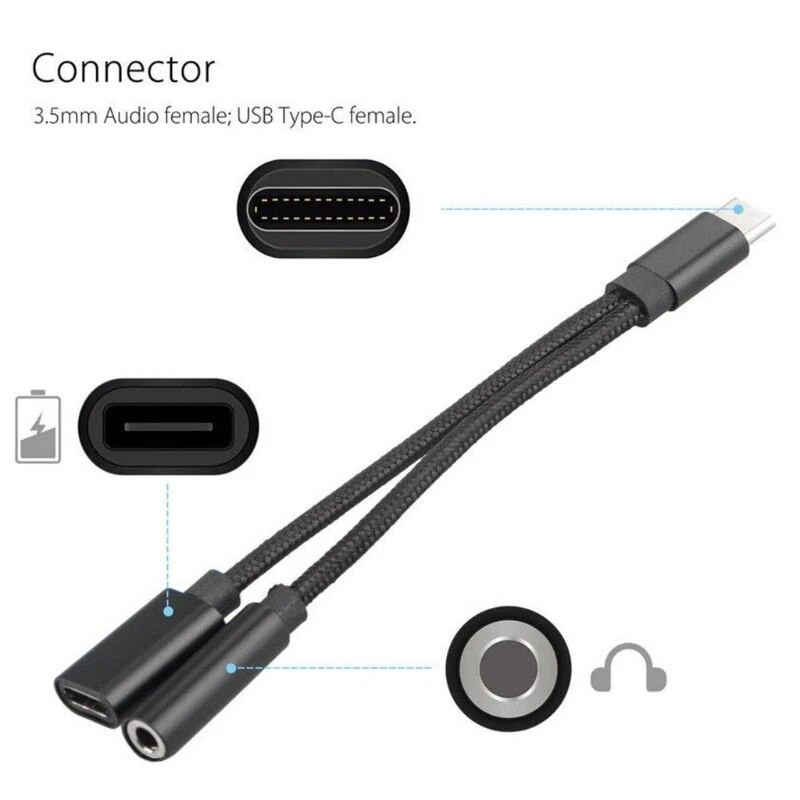 USB C na 3,5 mm adapter za utičnicu za slušalice kompatibilan s tipom C na pomoćni kabel za slušalice Digitalni audio pretvarač