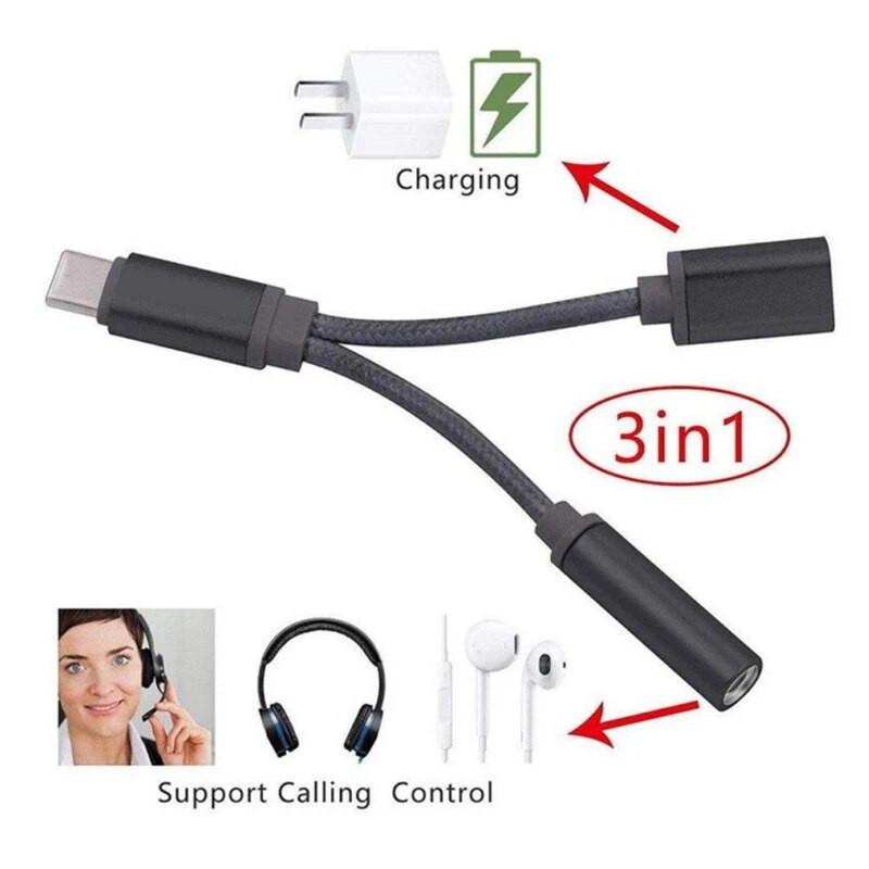 USB C na 3,5 mm adapter za utičnicu za slušalice kompatibilan s tipom C na pomoćni kabel za slušalice Digitalni audio pretvarač