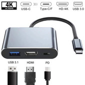 C-tüüpi USB HUB C-ga HDMI-ühilduv jaotur USB 3 IN 1 4K HDMI USB 3.0 PD kiirlaadimisadapter Androidi IPhone15 MacBook PC jaoks
