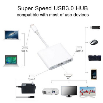 USB Type-C HUB C към HDMI-съвместим сплитер USB 3 IN 1 4K HDMI USB 3.0 PD Адаптер за бързо зареждане за Android IPhone15 MacBook PC