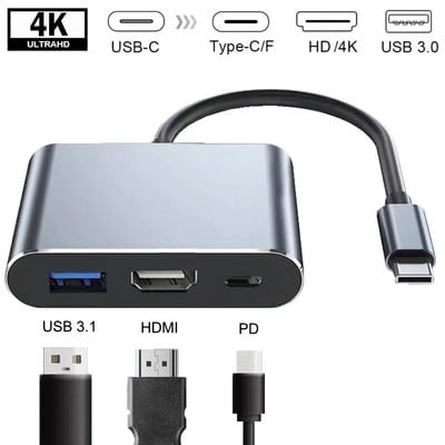 USB Type-C HUB C na HDMI-kompatibilni razdjelnik USB 3 U 1 4K HDMI USB 3.0 PD Adapter za brzo punjenje za Android IPhone15 MacBook PC