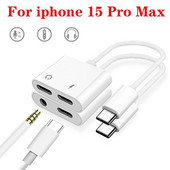 Μετατροπέας προσαρμογέα 2 σε 1 τύπου C για iphone 15 Pro Max 15Plus 15Pro USB C σε 3,5 mm TYPE-C Διαχωριστής φορτιστή ήχου για ακουστικά