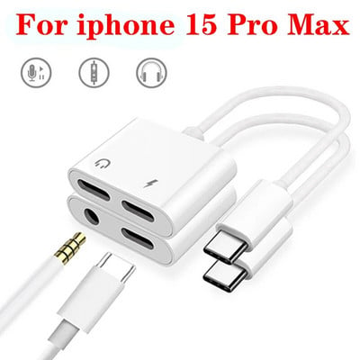 2 az 1-ben C típusú adapter konverter iphone 15 Pro Max 15Plus 15Pro USB C-hez 3,5 mm-es TYPE-C fülhallgató-csatlakozó audio töltő elosztóhoz