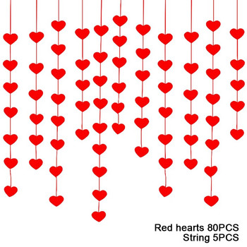 85 Red Hearts Felt Γιρλάντα Ημέρα του Αγίου Βαλεντίνου Κόκκινη καρδιά κρεμαστό κορδόνι γιρλάντα του Αγίου Βαλεντίνου Είδη διακόσμησης για πάρτι γενεθλίων