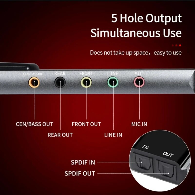 6 viename kompiuterio garso plokštė 5.1 USB išorinė garso plokštė Daugiafunkcinis garso keitiklis nešiojamajam kompiuteriui Aliuminio garso plokštė Patvari