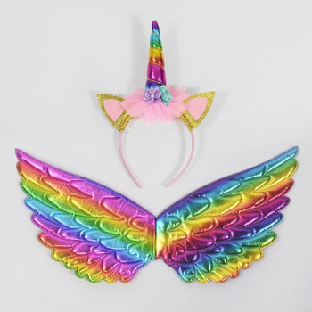 Еднорог лента за глава Fairy Angel Wings Детски подарък Момичета Rainbow Unicorn Birthday Party Decoration Cosplay Reps Консумативи Baby Shower