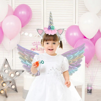 Еднорог лента за глава Fairy Angel Wings Детски подарък Момичета Rainbow Unicorn Birthday Party Decoration Cosplay Reps Консумативи Baby Shower