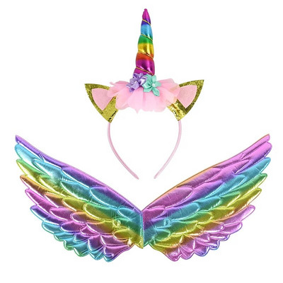 Banda pentru cap cu unicorn Zână Aripi de înger Cadou pentru copii Fete Curcubeu Unicorn Decor pentru petrecerea de ziua de naștere Accesorii pentru Cosplay Rechizite pentru Baby Shower