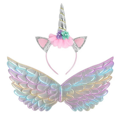 Banda pentru cap cu unicorn Zână Aripi de înger Cadou pentru copii Fete Curcubeu Unicorn Decor pentru petrecerea de ziua de naștere Accesorii pentru Cosplay Rechizite pentru Baby Shower
