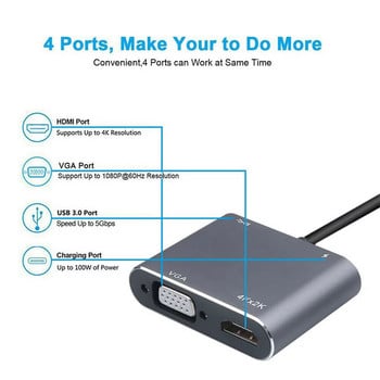 Type-C към HDMI-съвместим 4K VGA USB C 3.0 Hub адаптер за Mac Book iPad Nintend Sam sung S9 Dex Hua wei P20 xioa