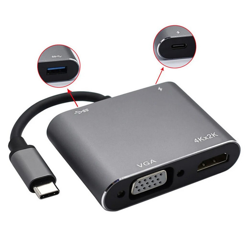 Su C tipo su HDMI suderinamas 4K VGA USB C 3.0 šakotuvo adapteris, skirtas Mac Book iPad Nintend Sam sung S9 Dex Hua wei P20 xioa
