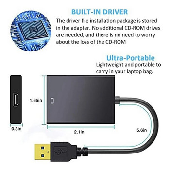 USB 3.0/2.0 към -съвместим адаптер USB към адаптер 1080P HD мулти-дисплей видео аудио аудио графичен кабел