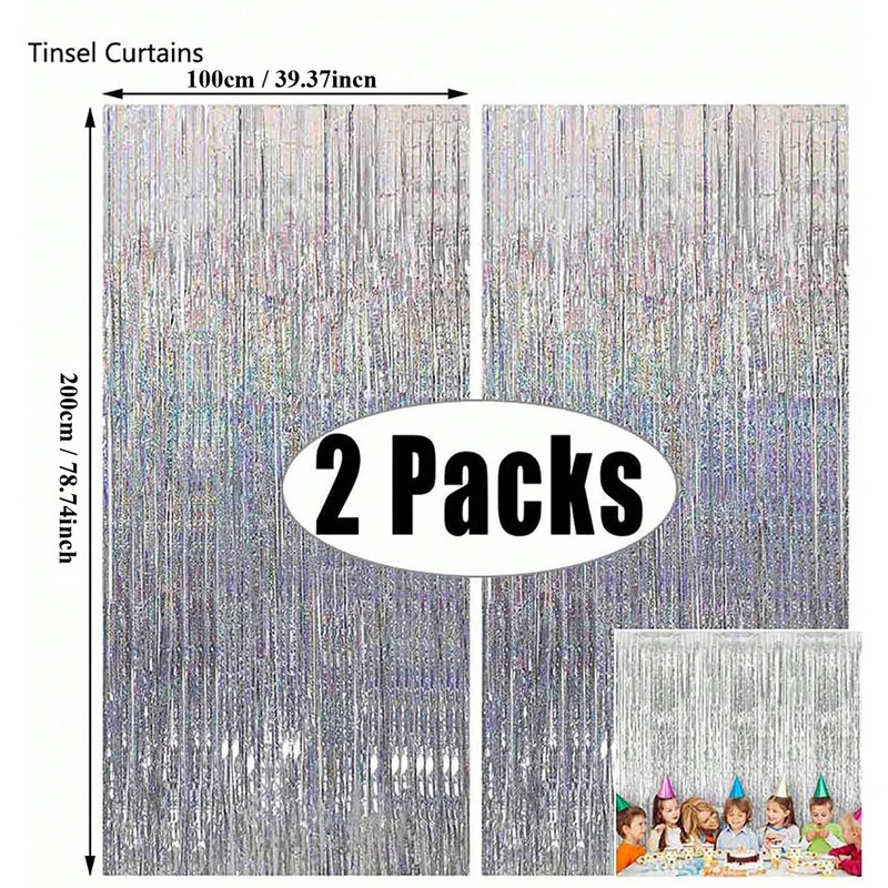 2vnt 2m metalinės folijos blizgučiai uždanga Berniukas Mergaitės gimtadienis Vestuvės Naujieji Metai Vakarėlio dekoravimas Baigimo kuto fonas