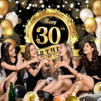 Χρυσό Glitter σκηνικό για χαρούμενα γενέθλια πάρτι για φωτογραφία Μαύρο σκηνικό για ενήλικες με θέμα Διακόσμηση πάρτι DIY