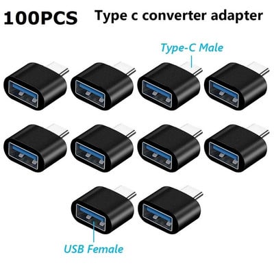 100 vnt OTG Type-c į mikro USB Type C į USB 3.0 moterišką adapterį Universalus mobiliojo telefono duomenų linijos įkrovimo keitiklis