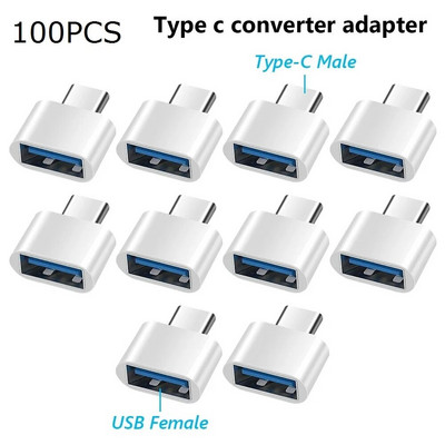 100 vnt OTG Type-c į mikro USB Type C į USB 3.0 moterišką adapterį Universalus mobiliojo telefono duomenų linijos įkrovimo keitiklis