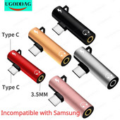 2 viename C tipo iki 3,5 mm lizdo ausinių garso adapteris, skirtas Macbook Pro Xiaomi Huawei USBC į 3,5 mm ausinių įkrovimo keitiklį