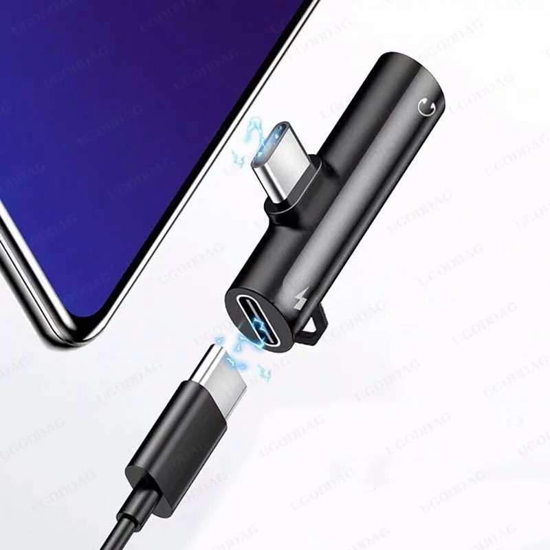 2 viename C tipo iki 3,5 mm lizdo ausinių garso adapteris, skirtas Macbook Pro Xiaomi Huawei USBC į 3,5 mm ausinių įkrovimo keitiklį