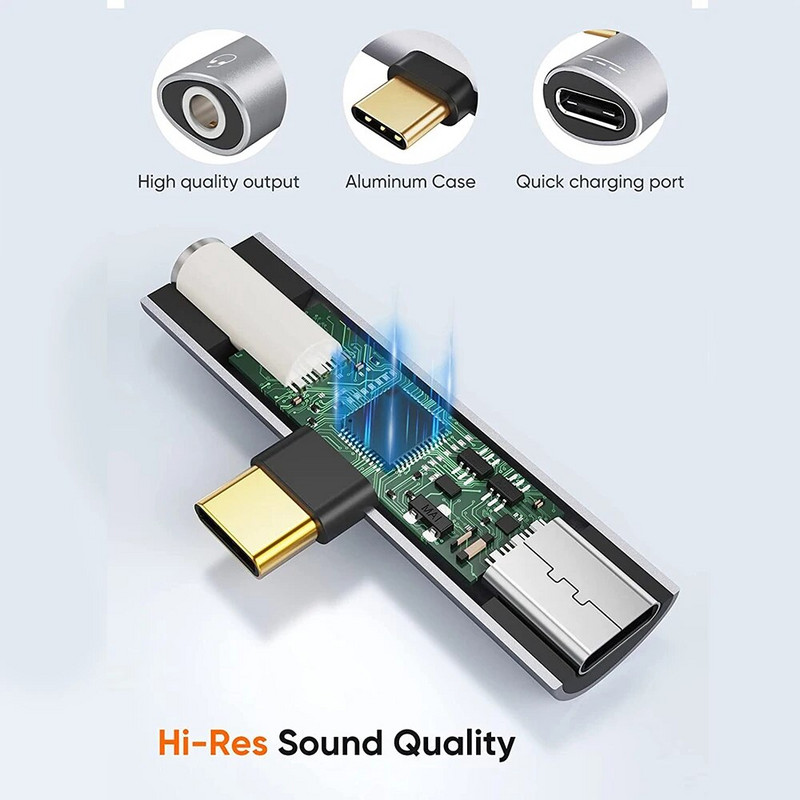 2 viename C tipo iki 3,5 mm lizdo ausinių garso adapteris, skirtas Macbook Pro Xiaomi Huawei USBC į 3,5 mm ausinių įkrovimo keitiklį