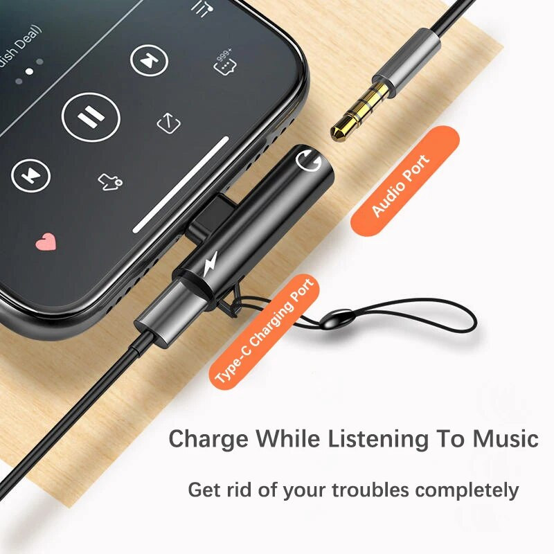 2 viename C tipo iki 3,5 mm lizdo ausinių garso adapteris, skirtas Macbook Pro Xiaomi Huawei USBC į 3,5 mm ausinių įkrovimo keitiklį