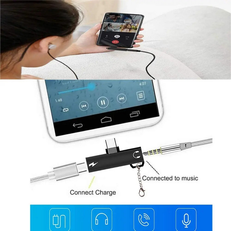 2 viename C tipo iki 3,5 mm lizdo ausinių garso adapteris, skirtas Macbook Pro Xiaomi Huawei USBC į 3,5 mm ausinių įkrovimo keitiklį