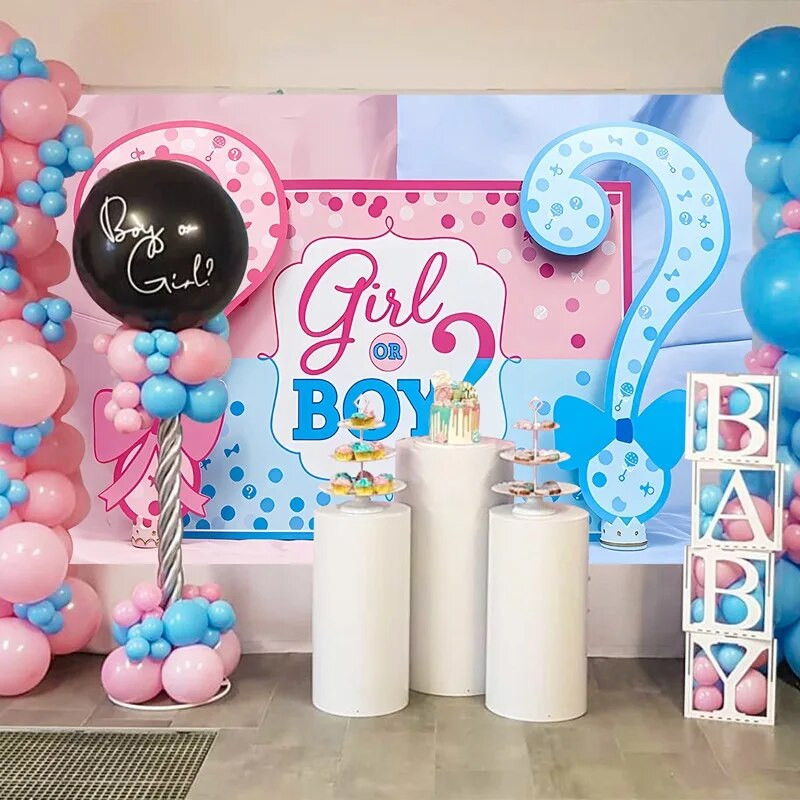 Ggender Reveal Fonas Fotoskambutis Ggender Reveal Vakarėlio reklamjuostės fonas Su gimtadieniu Vakarėlis Dekoras Vaikai Berniukas Mergaitė Kūdikių dušas