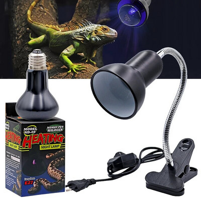 220V Pet Reptile Heating Lamp E27 Clip-on Lamp Holder Turtle Basking UV Light Bulbs Heating Lamp Amphibians Adjust Temperature