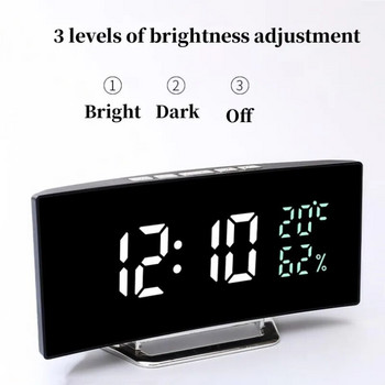 Καμπύλη οθόνη Ψηφιακό Ξυπνητήρι Θερμοκρασία Ημερομηνία 2 Επίπεδα Ρύθμιση Φωτεινότητας Αναβολή Επιτραπέζιο Ρολόι 12/24 ώρες Νυχτερινή λειτουργία Ρολόι LED