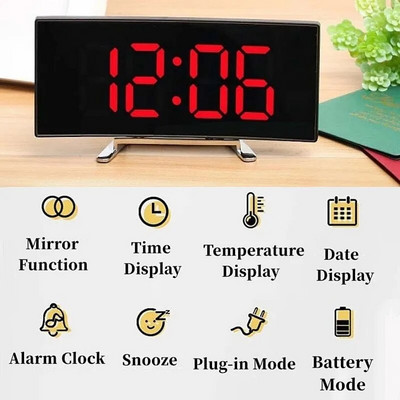 Kaarjas ekraan Digitaalne äratuskell Temperatuur Kuupäev 2 Taset Heleduse reguleerimine Edasilükkamine Tabel Kell 12/24H Öörežiim LED-kell