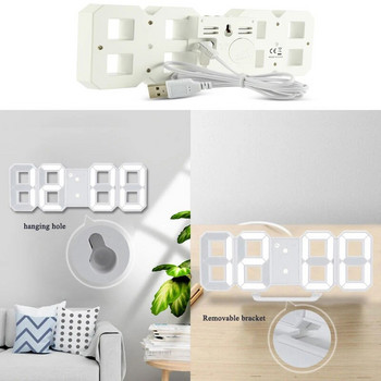 3D LED цифров будилник Стенен часовник, настолен будилник, час/дата/температура за дома/кухнята/офиса