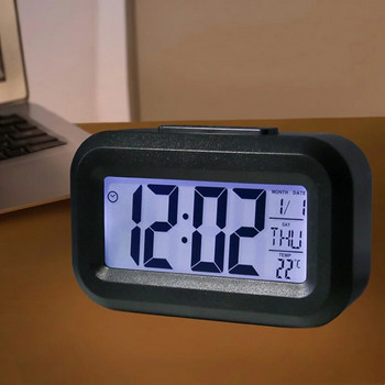 LED дигитален будилник Електронен дигитален алармен екран Настолен настолен часовник за домашен офис Фоново осветяване Отлагане Календар Часовник