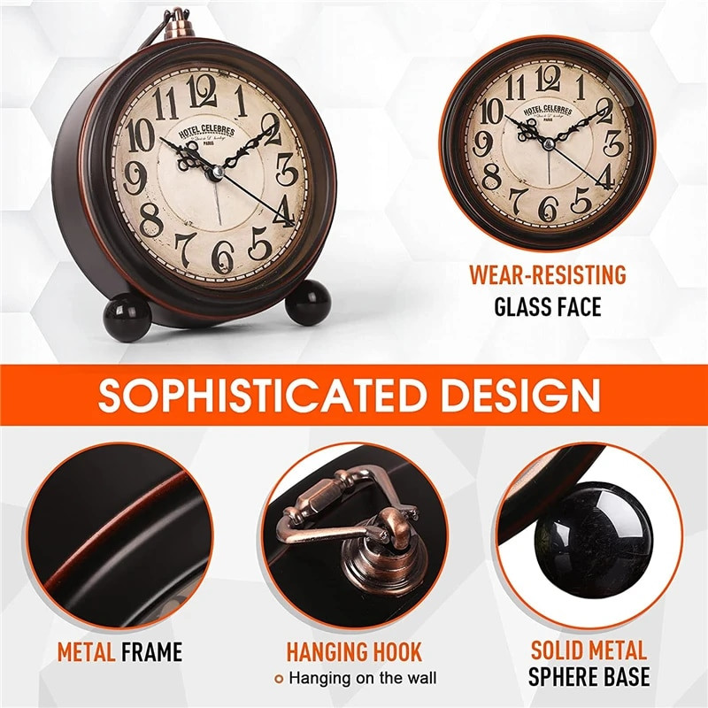 Senovinis pakabinamas baterinis žadintuvas Metalinis naktinis apšvietimas Itin tylus stalinis stalas Kvarcinis laikrodis Miegamojo lovos stalo lentyna