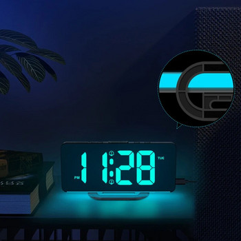 Цифров будилник Настолен/стенен димируем електронен часовник с RGB атмосфера Нощна светлина Rainbow Time USB зарядно устройство Седмичен дисплей