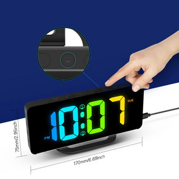 Цифров будилник Настолен/стенен димируем електронен часовник с RGB атмосфера Нощна светлина Rainbow Time USB зарядно устройство Седмичен дисплей