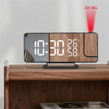 LED дигитален огледален прожекционен будилник Домашен FM радио Термометър Хигрометър USB Wake Up Watch 180° Проектор Time Snooze Подарък