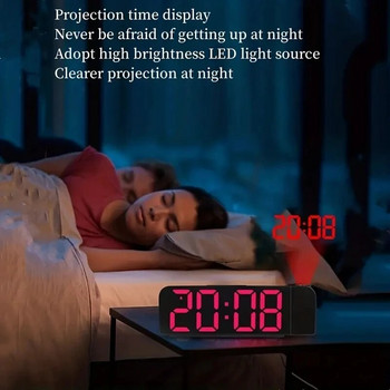 Καθρέφτης 180° Περιστροφής Ψηφιακό Ξυπνητήρι Προβολής Φωτεινό LED Μεγάλη Ψηφιακή Ημερομηνία Ώρα Θερμοκρασία Ηλεκτρονικό Πολλαπλά Χρώματα