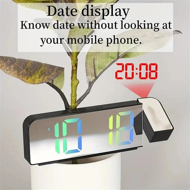 Peegel 180° pöörlemine digitaalne projektsioon äratuskell helendav LED suur digitaalne kuupäev kellaaeg temperatuur elektrooniline mitu värvi