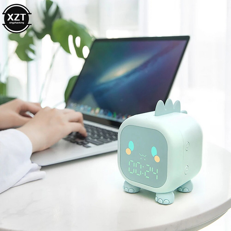 Vicces, aranyos ébresztőóra gyerekeknek Dinoszaurusz digitális ébresztőóra Éjszakai fény Éjjeli asztali Gyerek alvás edző Ébresztőóra
