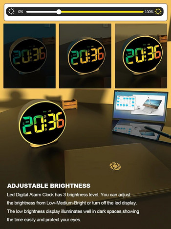 Aierwill N16 Στρογγυλό Ξυπνητήρι με ημερολόγιο αναβολής 12/24 ωρών Εβδομάδας Ψηφιακό επιτραπέζιο ρολόι LED για υπνοδωμάτια Ράφι γραφείου δίπλα στο κρεβάτι